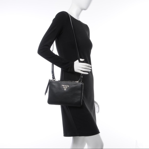 🥰Prada😍Double Zip Leather Crossbody Bag - Picture 1 of 10